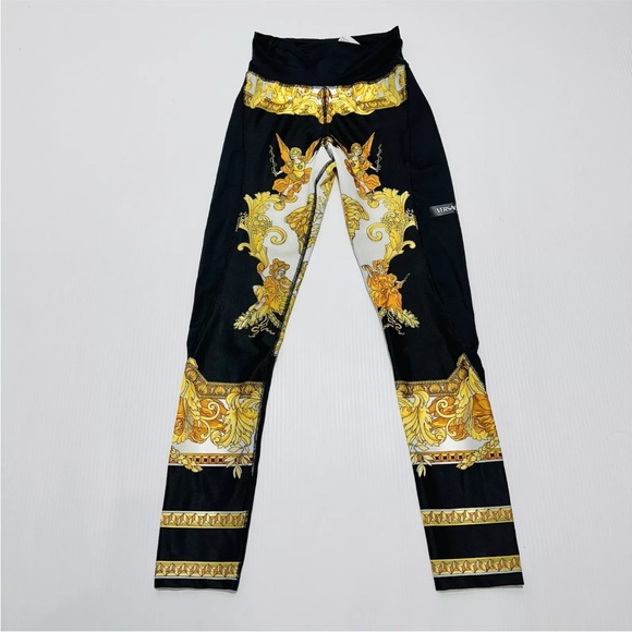 Authentic Versace Medusa Renaissance Print Leggings Black Gold Size L NWT $750 - Picture 1 of 12